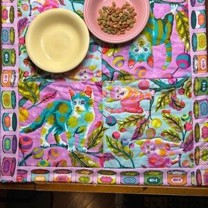 Quilted Cushioned Handmade Cat Kitten Pet Tula Pink Bowl Mat